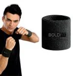 Boldfit Sweat Wrist Band for Men Gym 3 Inch Sweat Wrist Support for Sports - Black