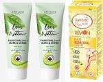 SMART BEAUTY Oriflame Sweden LOVE NATURE 2-in-1 Mask & Scrub with Organic Tea Tree & Lime-75ml(2pcs} & velvet hair removal cream 25g (3 Items in the set)