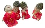 HINDUSTAN HEALTH & WELLNESS SOLUTION POLYSTONE/Marble DUST SHOWPIECES Laughing Baby Buddha Set of 4 Table top Statues, Size 7 x 4 Each