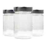 Urban Platter Artisan Mason Glass Jar Metal Black Lid, 314ml [Pack of 3, Mason Jars, Microwave-Safe]