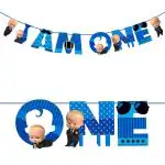 Zyozique Boss Baby I Am One Banner | Bunting Hanging Banner | Boss Baby Party Decoration Banner - Pack of 1