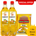 Pinkcity Groundnut Oil 2L (1 Ltr x 2 Bottle) | Peanut Oil| Wood Pressed| 1 Kg Besan Free