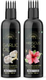 Desi Crew 100 Percent Pure Garlic and Grapeseed Hair with Comb Applicator Cold Pressed for Skin, Body and Hair Care 100 ml Each