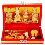 Chkoteravatiya Brass Goddess Dhan Laxmi Kuber Bhandari Yantra Set | Religious Idol for Home or Temple |Handicraft & Artifact Showpiece | 22 x 10 x 5cm | Golden