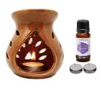 Peepalcomm Ceramic Aroma Brown Diffuser Oil Burner with 15Ml Lavender Oil & 2 Pcs T-Light Candles | Strong & Long-Lasting Aroma - Fragrance