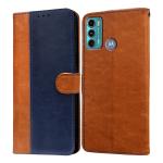 Casotec Premium Leather Kickstand Wallet Flip Case Cover with Magnetic Closure for Motorola Moto G60 / G40 Fusion - Camel and Blue