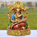 WELNO International Big Size Ganesha Reading Ramayana Statue Hindu God Ganesha Sitting Idol for Home Decor & Office