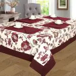 SHADES OF LIFE Maroon Floral Cotton 8 Seater Dining Table Cover (60 x 108 inch) (SOL-TAB-COV-Mar-Gn 8)