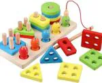 THE BRAIN GYM FACTORY - Montessori Toys for 1+ Years Kids, 2 in 1 Wooden Sorting & Stacking Toys (4 Shape Sorter with 5 Magnetic Fish) for Kids, Preschool Educational Toys, Learning Wood Puzzles Gift