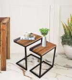 THE HOME CO. Modern Square Side Table for Living Room Bedroom Metal Frame Wooden and Resin Top Coffee Table End Table for Home Decor Nesting Table Fancy Home Office Table (White, Black & Brown)