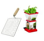 First Front Stainless Steel Chilly Cutter Cutter With Wooden Roasted Jali Round and (Multicolour, Pack of 2)