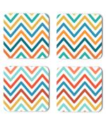 Whats Your Kick Pattern Design Yellow Colorful Zik Zag Line Unique Beautiful Pattern Design Printed Set of 4 Coaster With Metal Stand