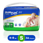 Bumtum Super Soft Open Tape Diaper Pants -4 to 8 Kg (Small, 36 Count, Pack of 1)