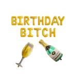Festiko Birthday Party Decor, Birthday Bitch Balloon Banner, Champagne, Wine Glass Balloon, Girl Birthday Party Golden (Birthday Bitch Foil Balloons, 1 Set Champagneglass Balloon)