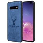 Rakulo Deer Pattern Cloth Texture Leather Finish Soft Fabric Case Hybrid Protective Case for Samsung Galaxy S10 Plus (Blue)