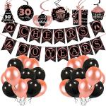 Zyozique 30th Birthday Decorations Cheers to 30 Years 30s Birthday Banner with Swirls and Balloon for Men Women Rose Gold Backdrop Wedding Anniversary Party Supplies Decorations( Pack of 32)