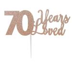 Festiko Glitter Rose Gold 70 Years Loved Cake Topper For Birthday, Anniversary