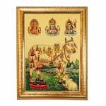 Hawai Kamdhenu Cow with Calf and All Hindu Gods Gold Plated Foil Photo With Engineered Wood Religious Photo Frame for Décor and Worship Use SFDI00636_GLD_14x10 inch