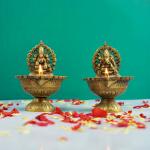 pujaNpujari Brass Lakshmi Ganesh Table Diya for Pooja Mandir and Home Temple Decoration
