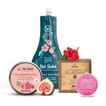 Nat Habit Body & Face Care Combo for Maintaining Healthy Skin - Pomegranate Rose Lip Butter, Soothing Sandalwood Soap, Five Oil Hibiscus NutriMask & Fig Rose Skin Malai for Daily Care