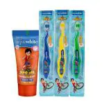 Aquawhite Blue, Yellow, Green Plastic Combo Of Shiva Zig Zag Kids Toothbrush And Fluoride Free Toothpaste