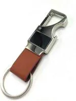 JDP Brown Leather, Metal Antique Hook Locking with Bottle Opener Keychain