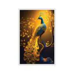 Random Beautiful Peacock with Golden Shade Printed Wall Painting (12 X 18 Inch )