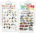 GO WOO Combo of 4 Birds, Flowers, Colours and Transport Charts for Kids