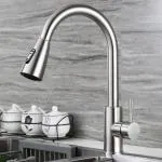 THOISEWELT Corrosion Resistant Brushed Finish Kitchen Tap with Dual Flow Pull Down Sprayer - 40.1 x 20.3 x 20.3 cm