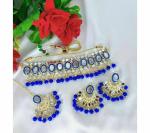 Gyaan Jewels Handmade Alloy Necklace, Earring and Maang Tikka Set Gold, Blue, White (Women) Free Size