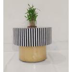 Afasana Handicrafts Handmade Luxury Bone Inlay targua Pattern with Brass Metal Base on Wooden Round Coffee Table for Living Rooms