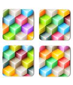 Whats Your Kick Pattern Design 3D Boxes Colorful Design Printed Set of 4 Coaster With Metal Stand