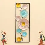 vedas Multicolour Metal Rectangular Jenna Flower Wall Frame, Wall Art Sculpture for Living Room Bedroom, Hotel Office Home Decor (Size: 11 X 30 INCH)