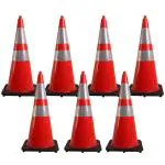 LADWA Superior Road Traffic Cone, 2.8 kg Pack of 7 cones 750mm, with 7 mtr chain + 7 hooks, (Safety Cone, Traffic Safety Cone, Road Safety Cone with Reflective Strips Collar)