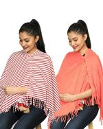 nene Breastfeeding Multi Purpose Scarf The Jersey Cotton Nursing Shawl, Breathable Breastfeeding Cover- Pack of 2 Large Size 180cmX55cm (RedStripes-Orange)