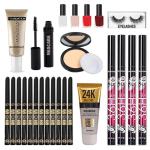 LADYEYE Makeup Set For Girls With 2-IN-1 Compact Powder, Waterproof Mascara, 4 Nail Polish, Eyelashes, 12 ADS Eyeliner, Gold Primer & 4 36H Eyeliner