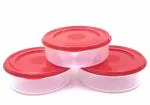 Flossymart Red Round Plastic Airtight Storage and Container For Kitchen Food, 800 ml - 3 Pcs