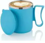 Stainless Steel Insulated 1 Pc Double Walled Plastic Covered Travel Tea/Coffee Mug With Lid- Navy Blue