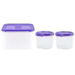 Cutting EDGE Modular Airtight Kitchen Storage Containers Combo Set with Plain lid (3.0L + 2x250ml), Plastic Containers Combo Set for Rice, Dal, Atta,Flour, Cereals, Snacks (Purple)