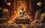 KUBE A lord buddha sits in vesak buddha purnima day 7 mm MDF Sparkal Lamination Full HD Painting Digital Reprint 30 inch x 48 inch Painting | Wall Painting For Living Room| Bedroom| Home Decor |Hotel |Office (With Frame)