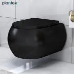Plantex Imported Ceramic Wall Hung Commode/Rimless Washdown Flush Western Commode for Toilet/Commode with Soft Closing Seat - P Trap (Matt Black)