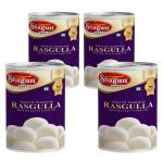 BFP SHAGUN Rasgulla 2Kg (500Gm Pack of 4) | Authentic Indian Sweet Rich Flavor, Creamy Texture Rasgulla | 10 Pieces In 1 Tin with Sweet Syrup | Made with Sugar, Milk Solid | Saffron Flavor Shagun Rasgulla