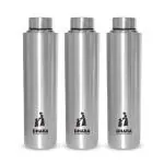 Dhara Stainless Steel Single Wall Everfresh Fridge Water Bottle Set of 3 Pcs 1000 ml Each | Airtight Cap | Rust Proof | Slim and Light Weight | Leak Proof | Easy to Carry Steel Water Bottles
