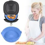 SHOPOGENIX Air Fryer Silicone Pot Replaces Flammable Parchment Liner, Reusable Air Frying Pan Oven Accessories Tray, Round Tray Suitable for Dishwasher Fridge Oven Outdoor Fruit Basket (1 pcs)