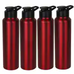 ROYALSTUFFS Stainless Steel Sports/Sipper Water Bottle (Set of 4, Red, Chrome) 4000 ml Bottle (Pack of 4, Red, Steel)