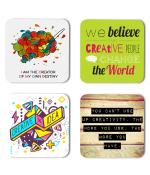 Whats Your Kick Creative Mind I Am The Creator of My Own Destiny Quotes Printed Set of 4 Coaster With Metal Stand