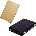 StealODeal Gold Black Mini Briefcase Aluminium Alloy Credit Case With 15 Card Holder (Set Of 2)