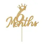 Festiko Real Glitter 6 Months Cake Topper, Half 1, 2 Birthday Cake Decorations, Half Birthday Decorations Single Side, Baby 1, 2 Birthday Cake Topper (Prince Cake Topper Gold 01)