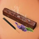 HOMIFI Wooden Longi Handmade Agarbatti Holder/Incense Holder/Dhoop Stand/Incense Stick Box with Engraved Brass Design for Pooja Room (Rectangular)