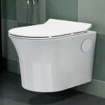 Plantex Platinum Ceramic Rimless Wall Hung Western Toilet/Commode for Toilet/Commode With Soft Close Toilet Seat - P Trap Outlet(White)